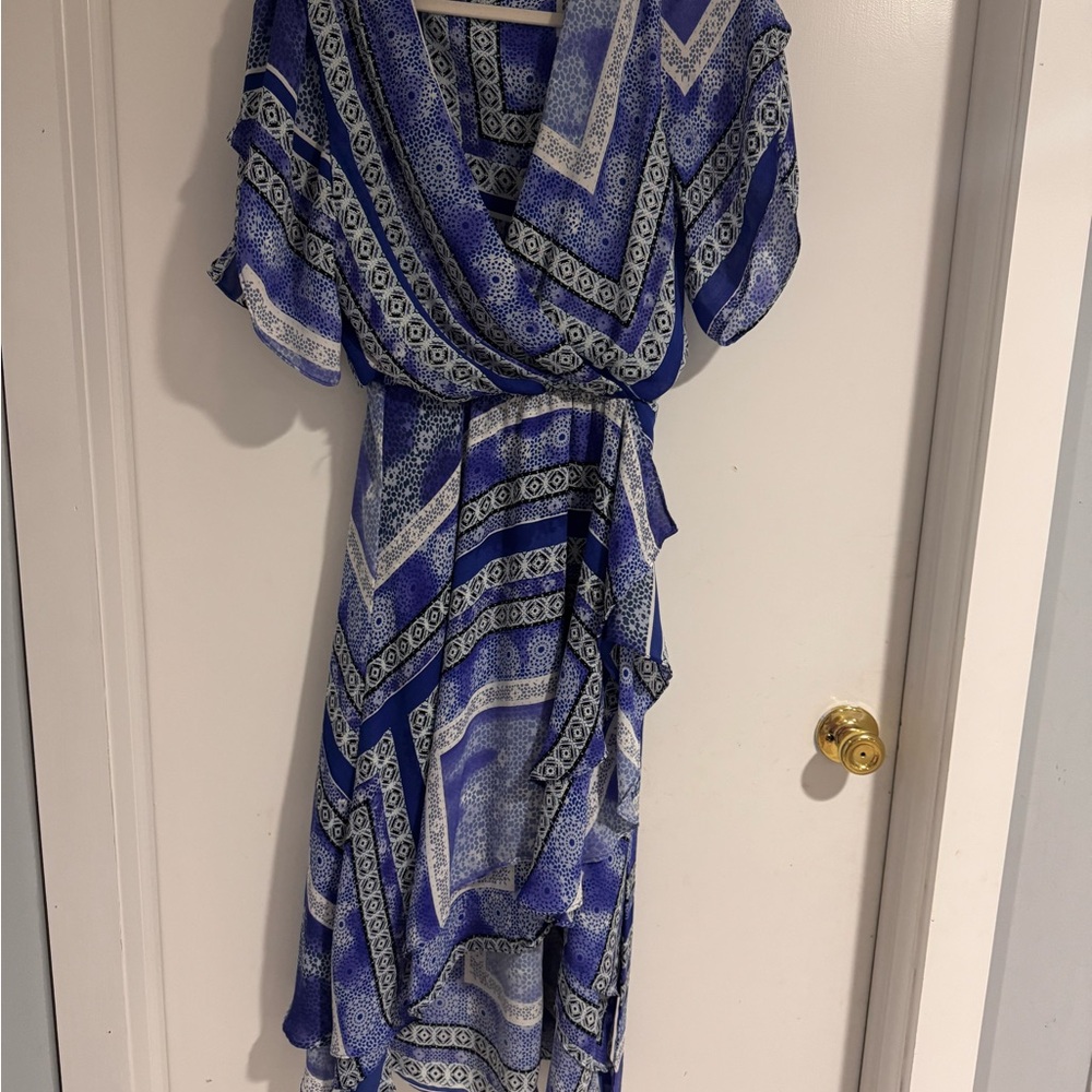 Parker Blue Gray Wrap Midi Dress with Dolman Sleeves